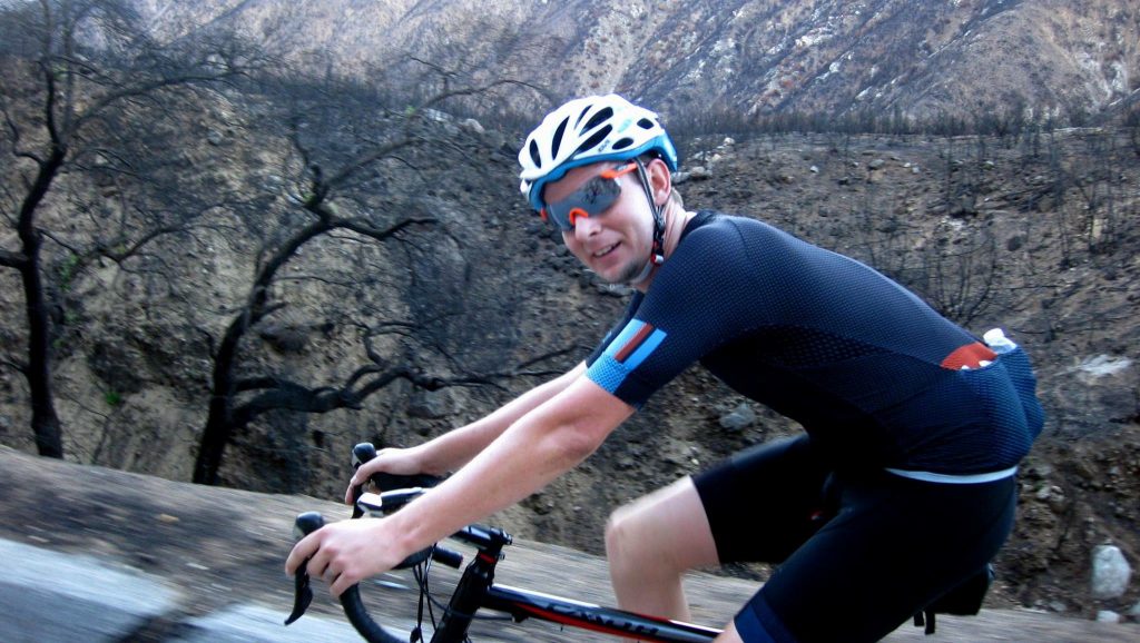 Kevin Johnson riding a bike.